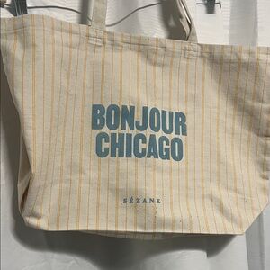 Sézane Cream and Blue Striped Shoulder Bag